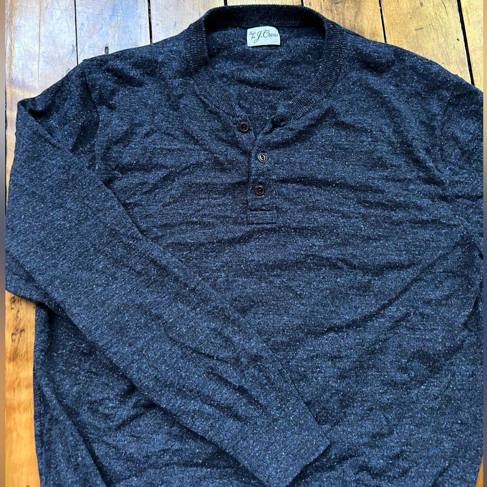 J Crew Men’s Medium Cotton Silk Donegal Tweed Henley Sweater Blue Comfy Soft
